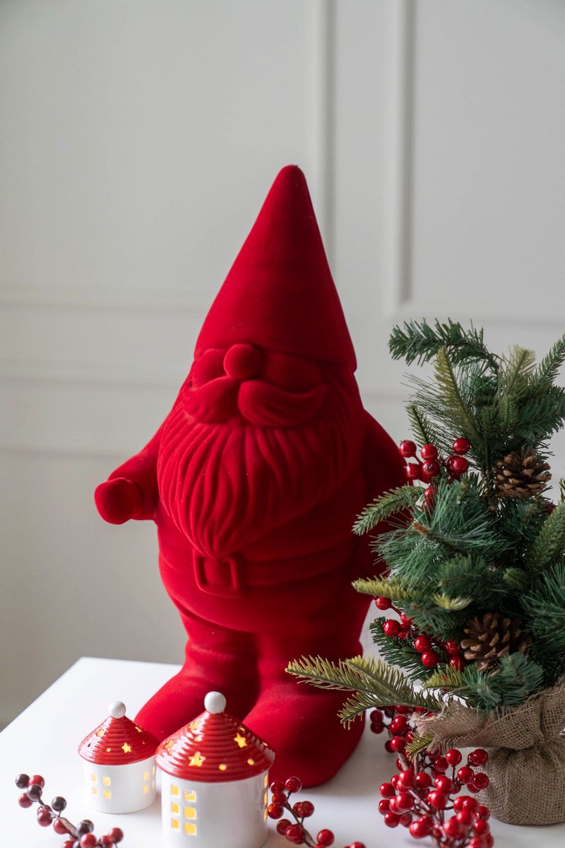 Velour Nisse 56cm Rød