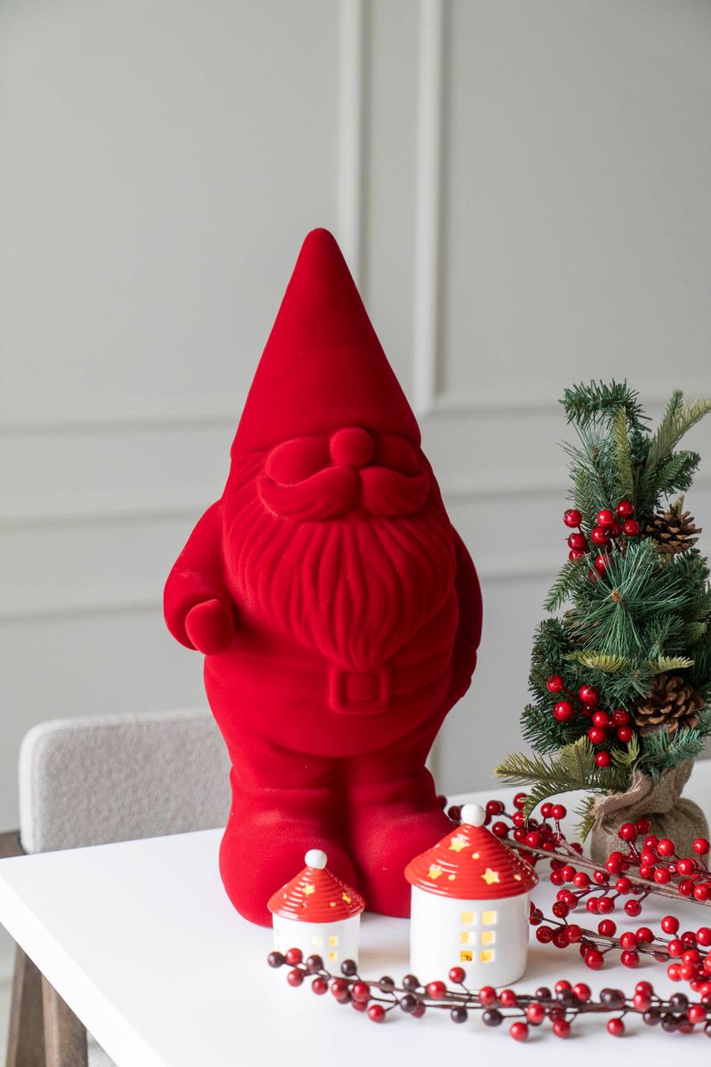 Velour Nisse 56cm Rød