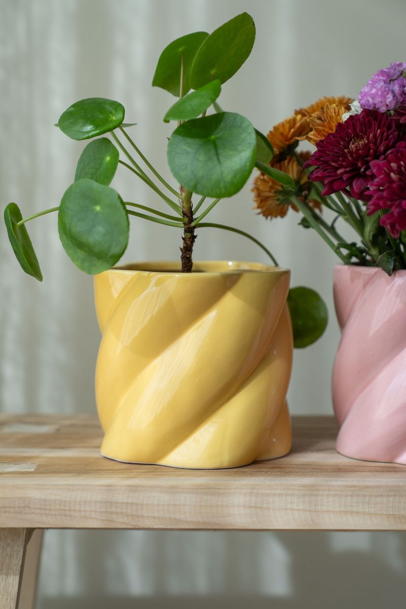 Blomsterpotte swirl – Gul