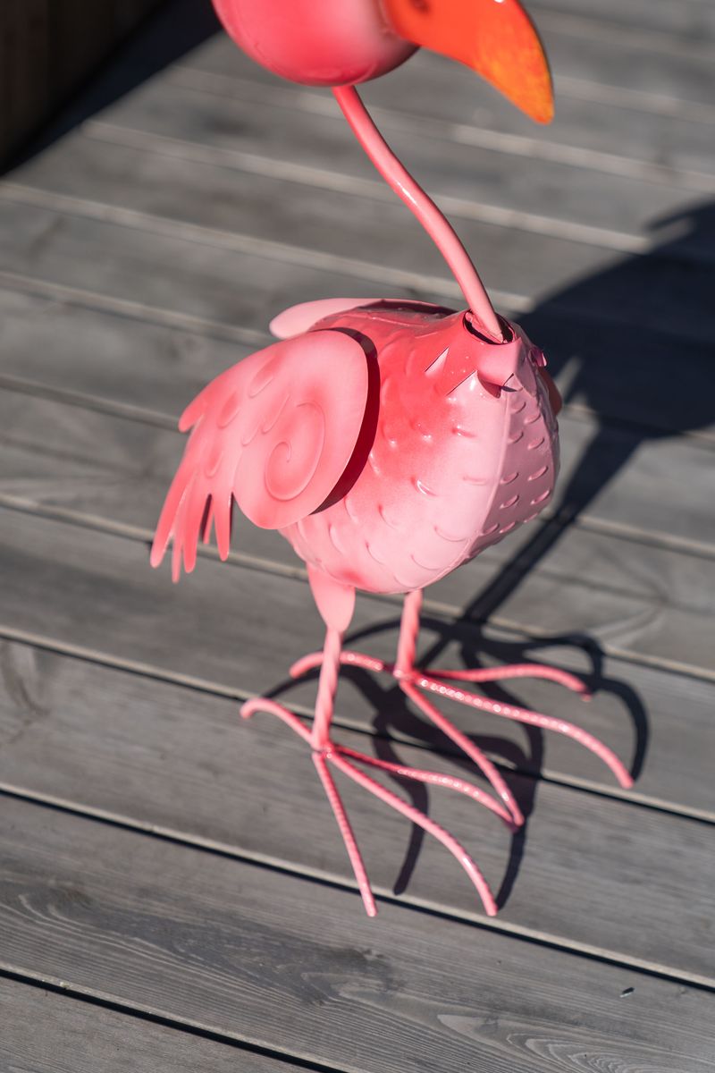 Hagedekorasjon fugl i metall – 55 cm – flamingo