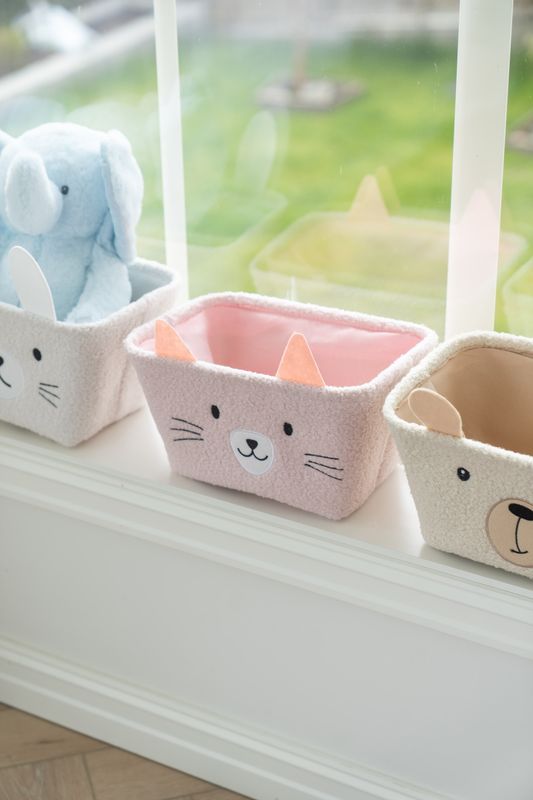 Oppbevaringskurv katt - rosa 2pk
