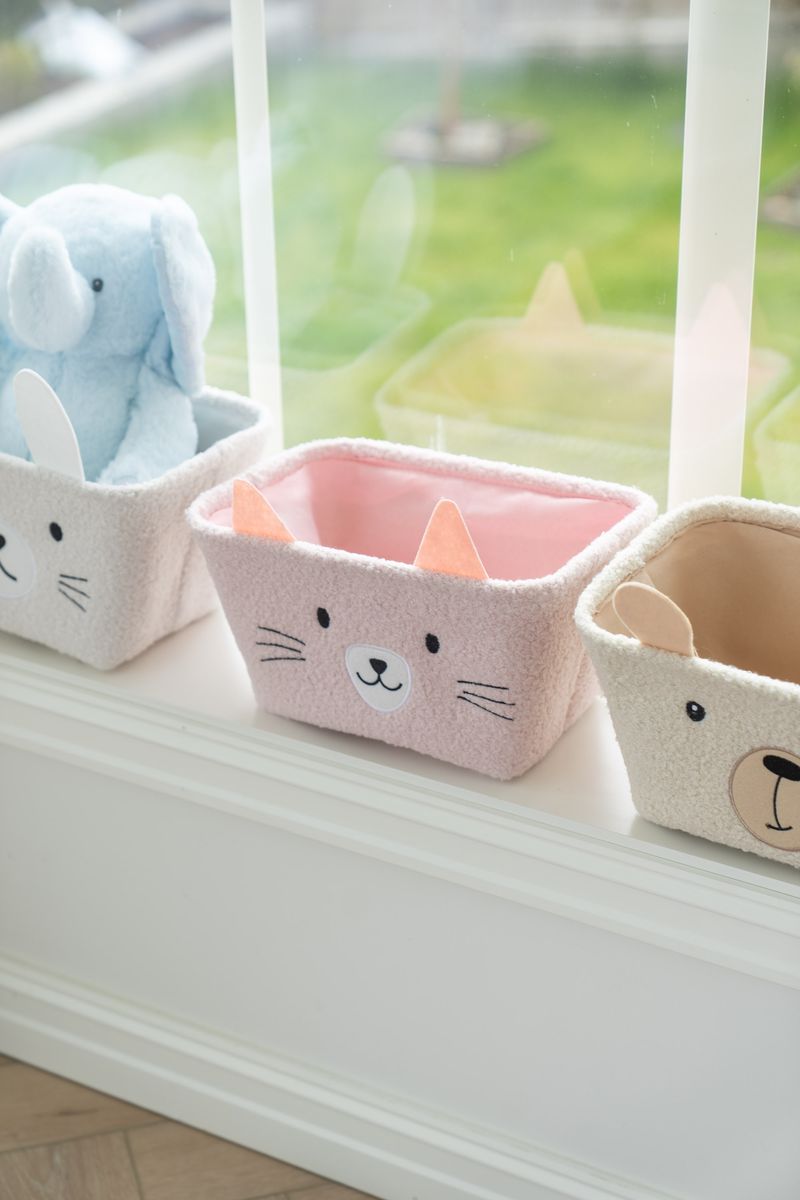 Oppbevaringskurv katt - rosa 2pk