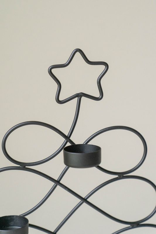 Telysholder Juletre - Svart Metall