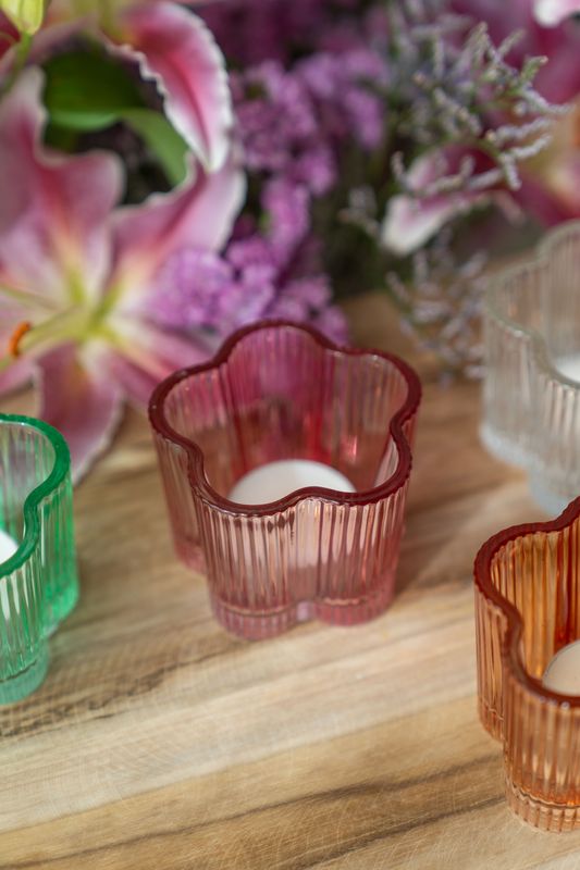 Telysholder glass blomst – rosa