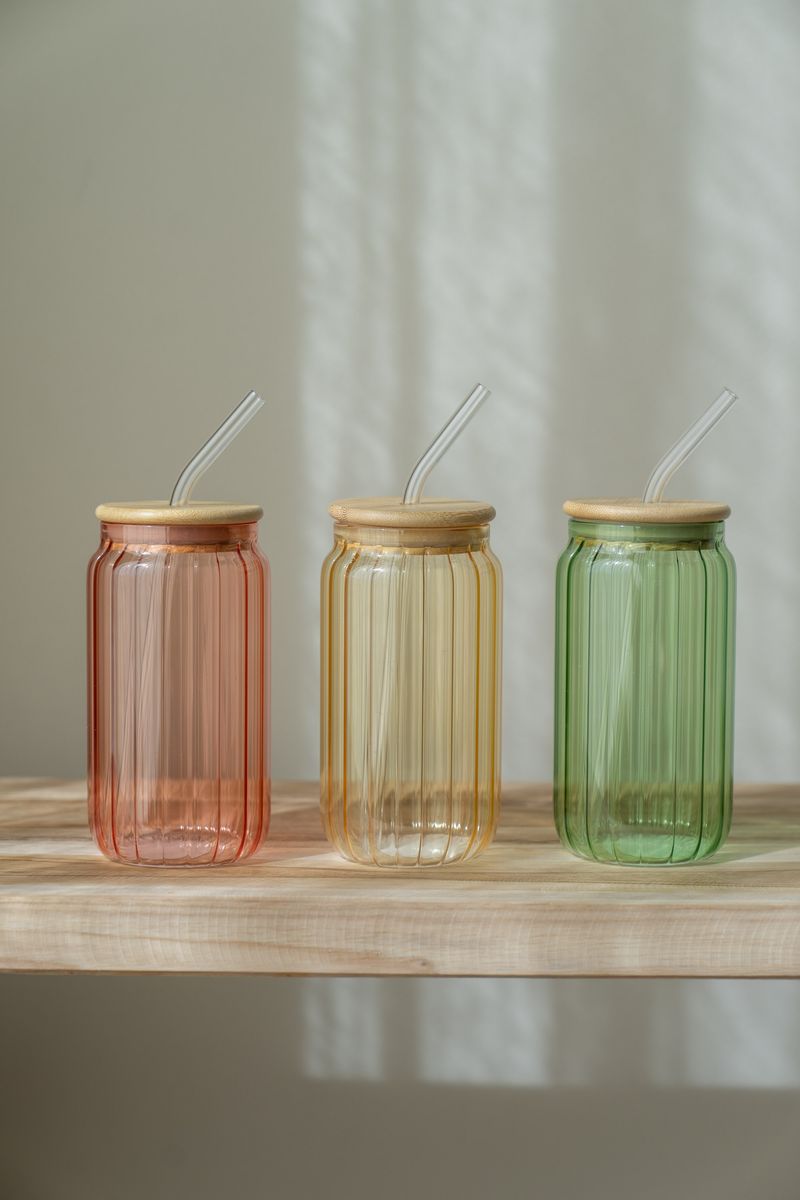 Glass med sugerør – 500 ml – Rosa