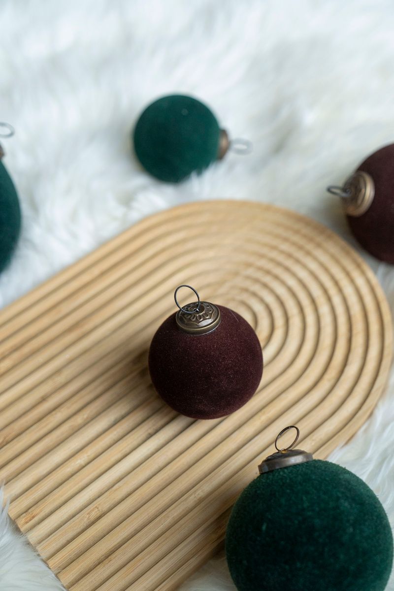 Julekule 8cm glass/velour - Brun