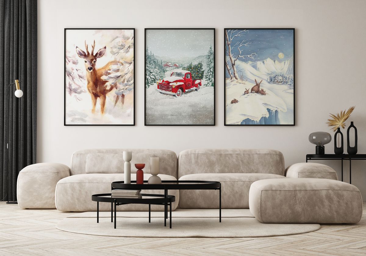 Poster - Rød Bil og Juletre