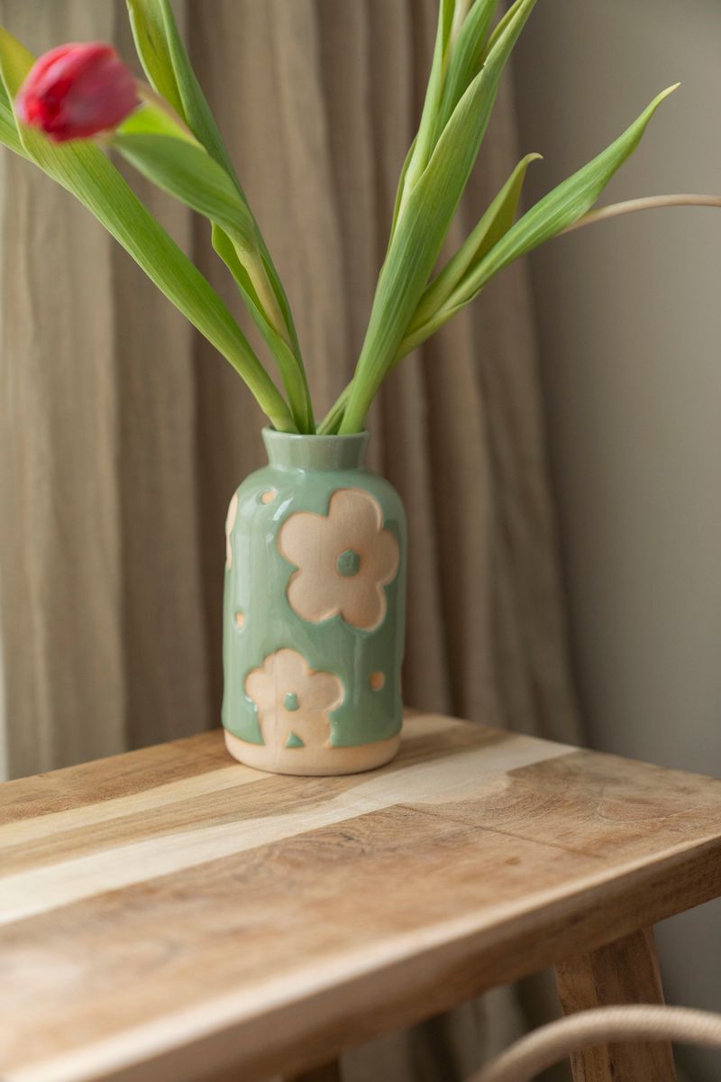 Vase blomster – 14 cm – grønn