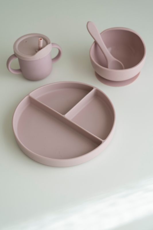 Silikontallerken m/sugekopp - Rosa