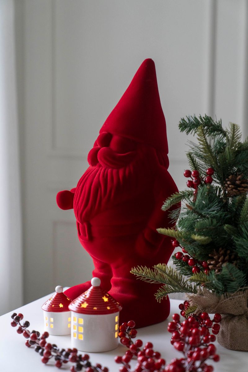 Velour Nisse 56cm Rød