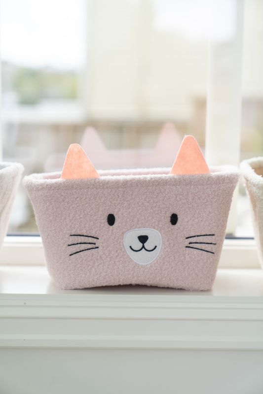 Oppbevaringskurv katt - rosa 2pk