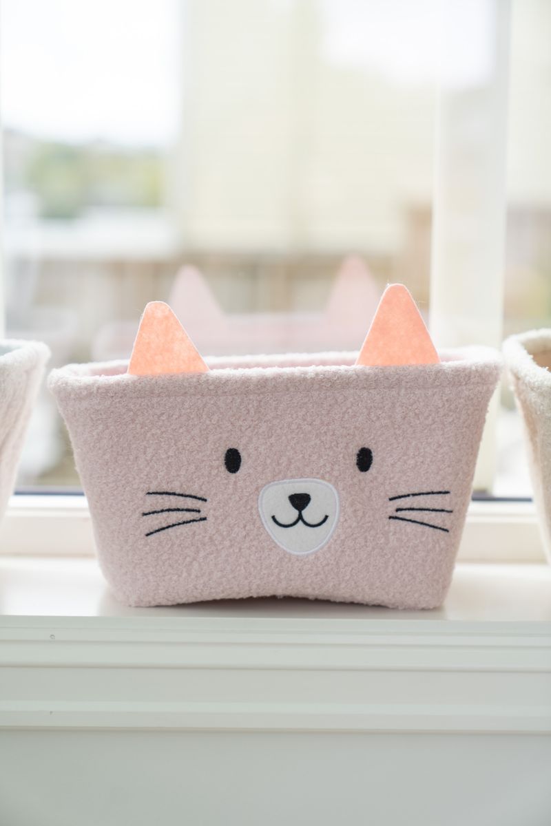 Oppbevaringskurv katt - rosa 2pk