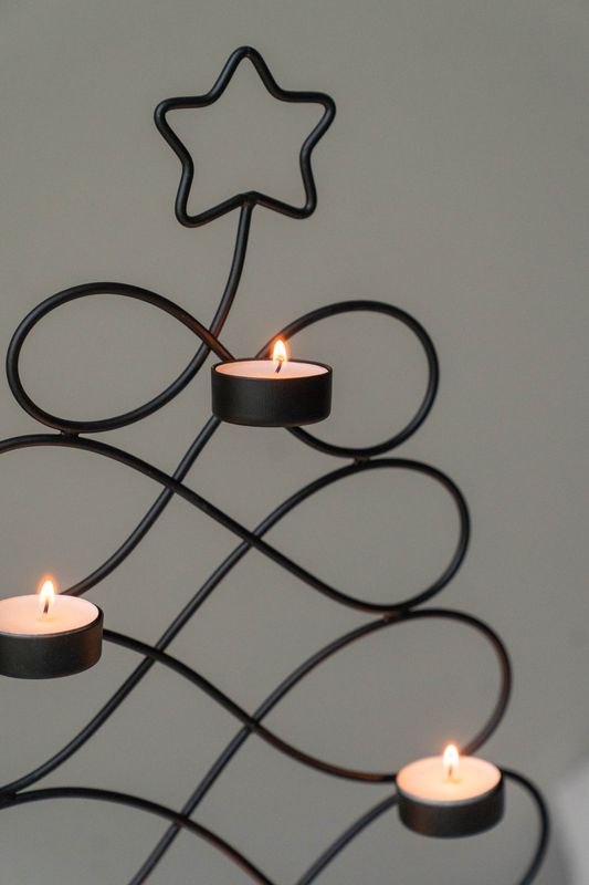 Telysholder Juletre - Svart Metall