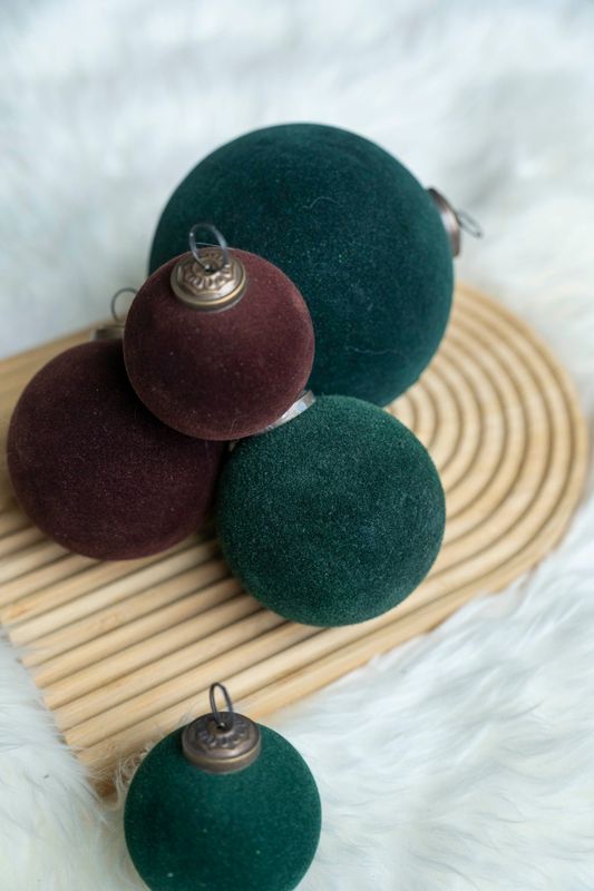 Julekule 10cm glass/velour - Grønn