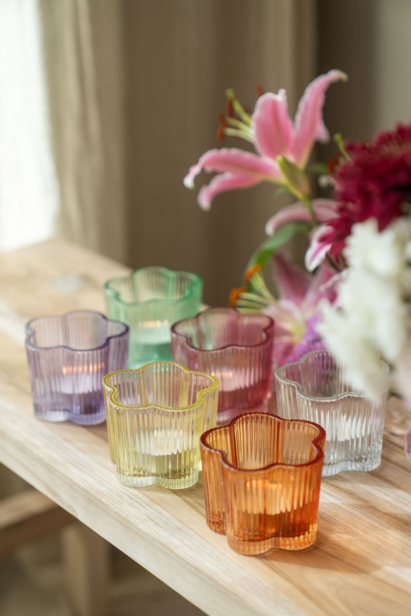Telysholder glass blomst – lilla