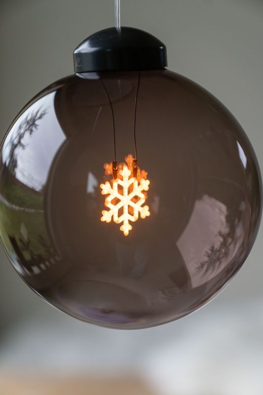 LED julekule glass 15cm Snøfnugg