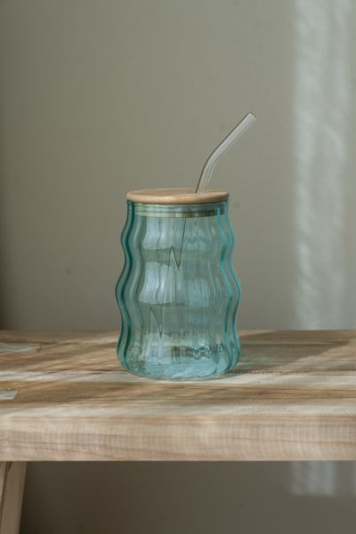 Hovedbilde Glass med sugerør – 400 ml – Blå