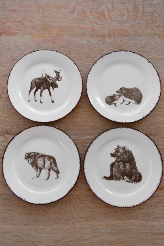 Villmark 4pk Sett Tallerken 19cm (Elg, Bjørn, Ulv, Pinnsvin)