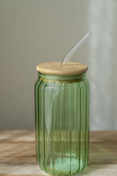 Hovedbilde Glass med sugerør – 500 ml – Grønn