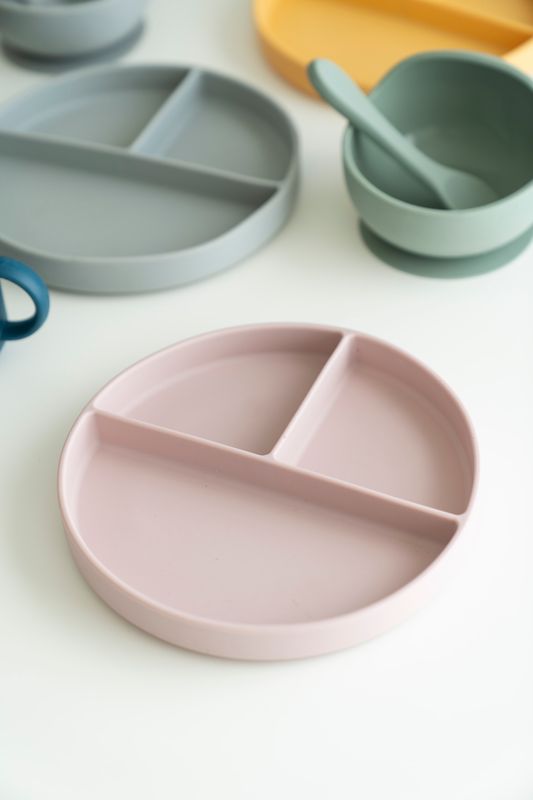 Silikontallerken m/sugekopp - Rosa