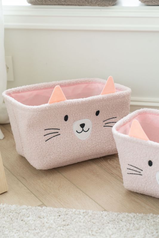 Oppbevaringskurv katt - rosa 2pk