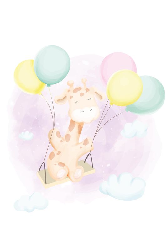 Poster - Giraff m/Ballonger
