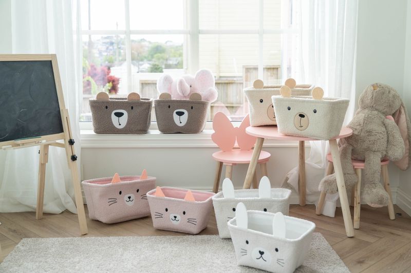 Oppbevaringskurv katt - rosa 2pk