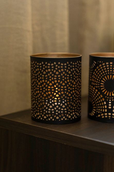 Hovedbilde Lysholder - svart/kobber - 10cm Prikker