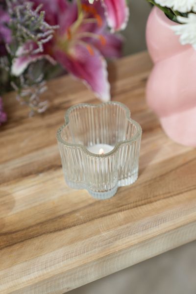 Hovedbilde Telysholder glass blomst – klar