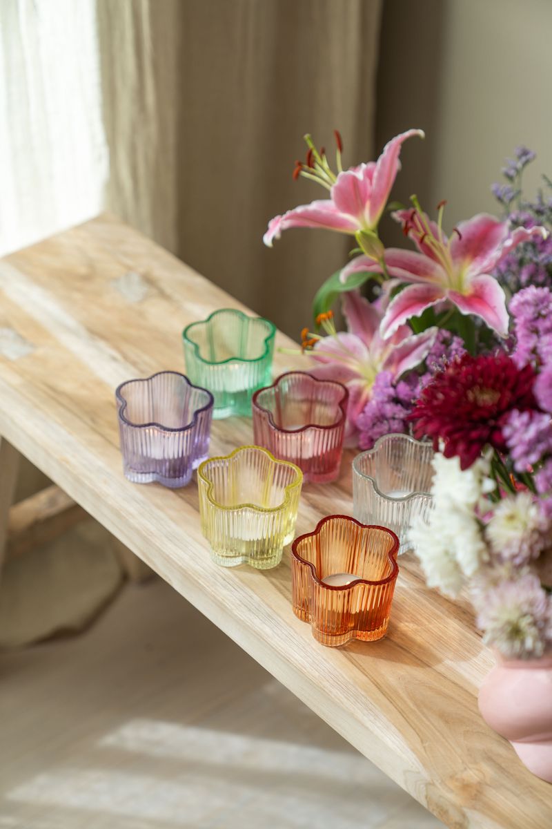 Telysholder glass blomst – gul